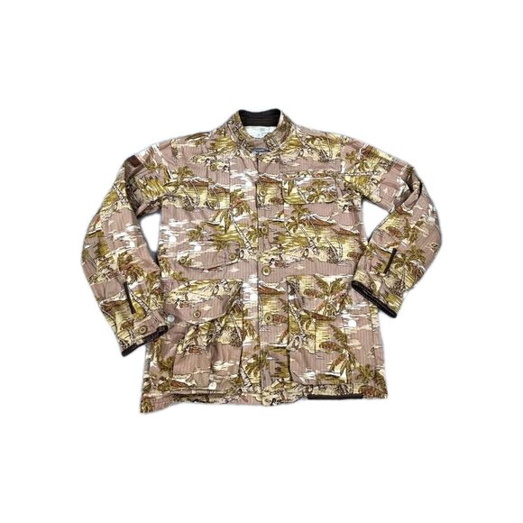 Under Two Flags Shacket Shirt Mens Medium Beige Hawaiian 100% Cotton Button-Up - Picture 1 of 12